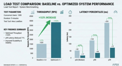 Load test comparison of baseline and optimized runs