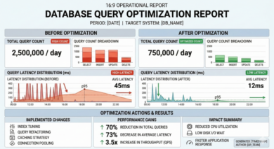 Database query optimization report with before and after metrics