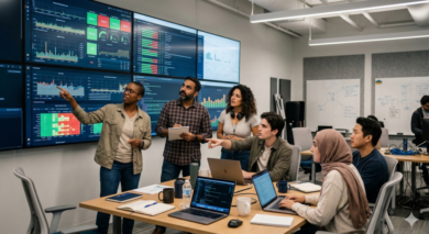 Team War Room Engineering team reviewing release readiness in a war room