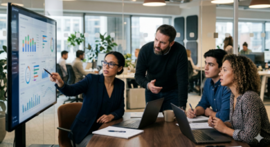 Dashboard Review Session Product and engineering team reviewing dashboard performance